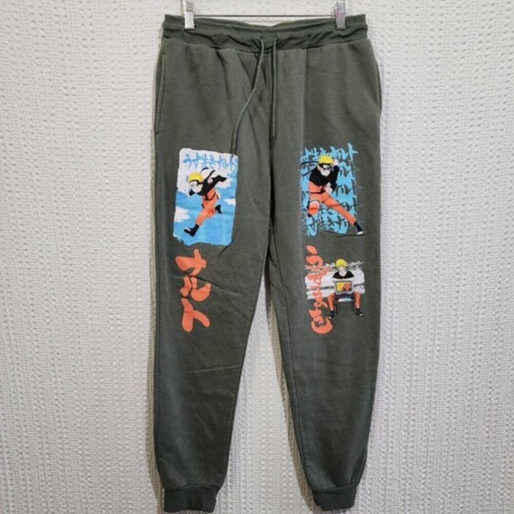 Hot Topic Naruto Shippuden Men's Graphic Jogger Pants in Green Size 32/34